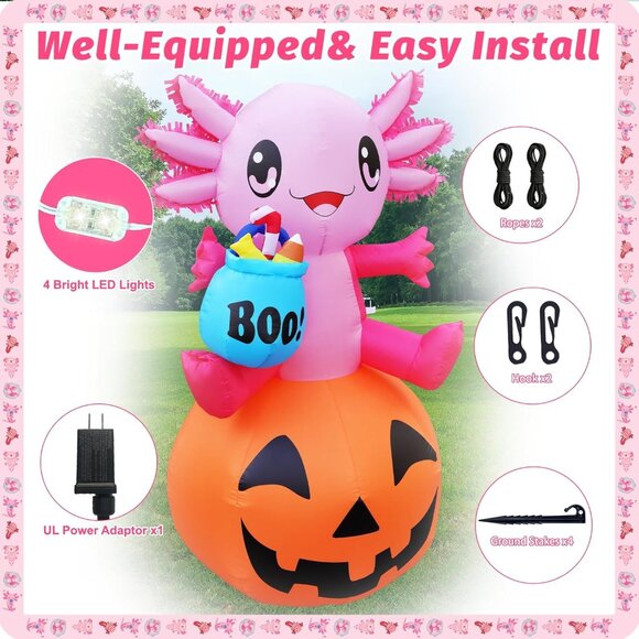 Halloween Inflatable Axolotl with Pumpkin and LED Lights for Outdoor Yard Decor - Picture 4 of 6